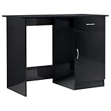 vidaXL High Gloss Black Desk in Engineered Wood - Modern Design with Drawer and Door, Ideal for Office/Study/Dormitory/Hallway - Easy to Clean Surface (39.4' x 19.7' x 29.9')