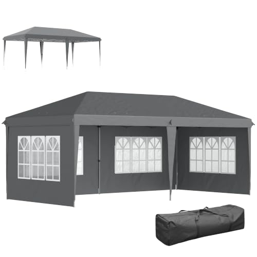 Image of Outsunny 3 x 6m Garden Pop Up Gazebo Height Adjustable with Sidewalls Grey