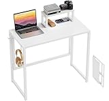 GreenForest Escritorio Plegable con Soporte para Monitor, 80cm Mesa Plegable para Oficina, Escritorio para Espacios Pequeños,Blanco