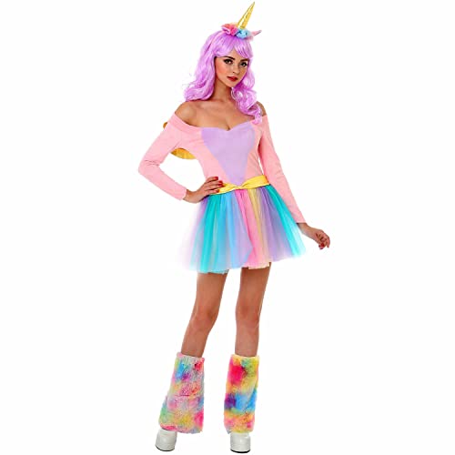 Hauntlook Unicorn Halloween Costume for Women | Includes Dress, Leg Warmers and Head Accessory | Rainbow Unicorn Medium