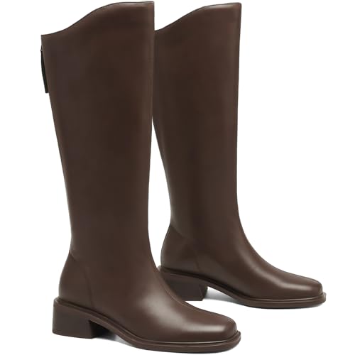 Knee High Boots Women Low Heel Square Toe Tall Boots for Women Faux Leather Elastic Long Boots3