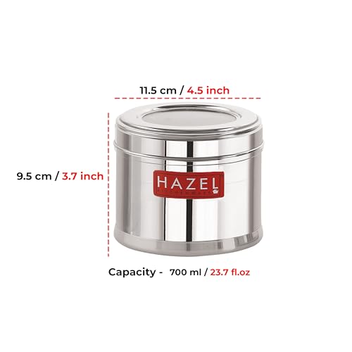 Image of HAZEL Stainless Steel Masala Containers Set of 6 | 700ML Airtight See Through Lid | SS Kitchen Storage Boxes for Spices, Pulses, Dry Fruits