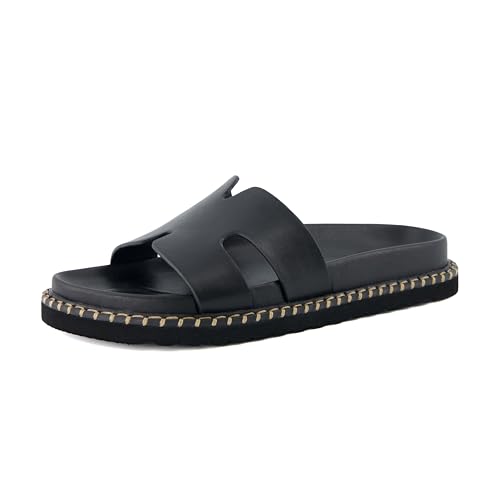 CUSHIONAIRE Crisp Women’s Slide Sandal – Faux Leather Cutout Slip-On with Artisan Stitching & Memory Foam, Wide Widths Available2