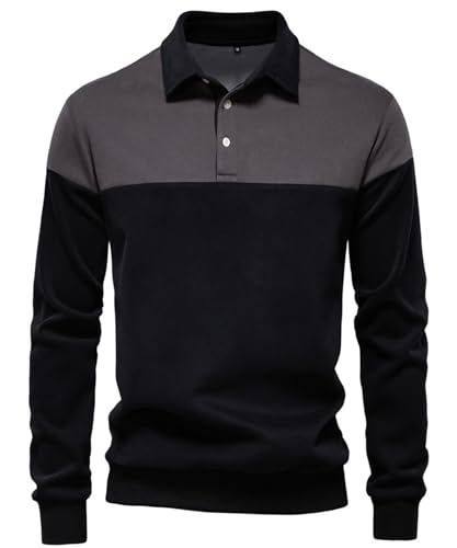 OlyljpinZ Polo Homme Manches Longues Chemises en Coton Classique à Couleur Contrastée Mode Sport Shirt Polo de Golf Décontracté T-Shirt Léger Polo de Travail Tennis Rugby Tops Automne Printemps