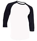 DREAM USA Men's Casual 3/4 Sleeve Baseball Tshirt Raglan Jersey Shirt White/Navy Blue Medium
