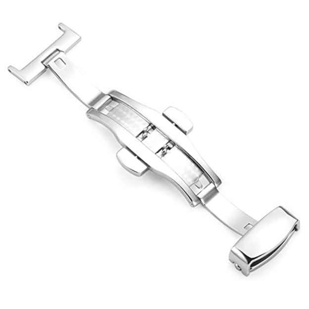Image of Butterfly Lock Watch Strap Clasp, Stainless Steel, Silver, 18mm /20mm /22mm, Replacement Buckle for Watch Bands