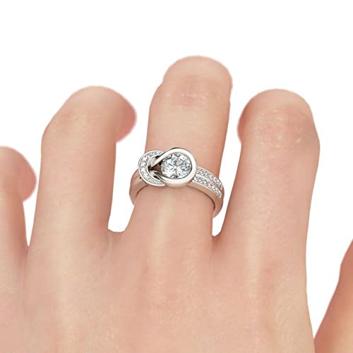 Jeulia Engagement Rings Sterling Silver Knot Round Cut Infinity Statement Promise Wedding Band Unique Halo Crystal Anniversary Bridal Classic Birthstones Ring Set With Gift Jewelry Box (White, 8.5) #TOP5