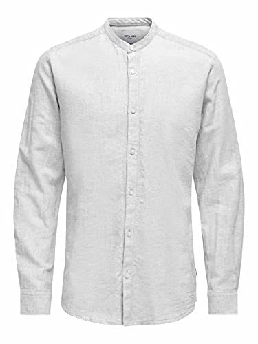 Only & Sons ONSCAIDEN LS Solid Linen Mao Shirt Noos, Blanc, M Homme Cover