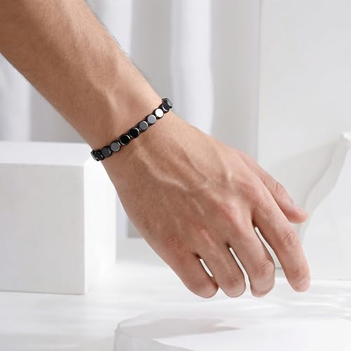 GWH Reignite Men's Vitality-Hematite Bracelet for Men, Hematite Stone Bead Elastic Therapy Pulseras Para Hombres, Motivational Gift for Confidence & Strength, Fashion Mens Bracelet — view 2