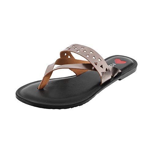 Image of Metro Women's Gold Faux Leather Slip-On Fashion Sandals