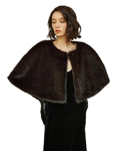 BEAUTELICATE Women Faux Mink Fur Cape Vintage Capelet Winter Luxury Fur Cape