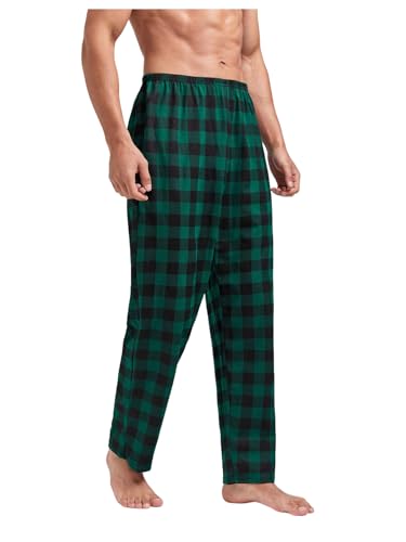 WDIRARA Mens Elastic Waist Flannel Pajama Pants Plaid Sleep Bottoms Lounge Green Medium