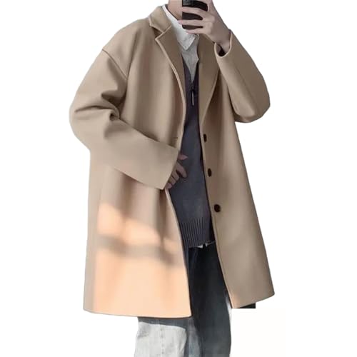 Men's woolen Coats Solid Color Single Breasted Lapel Long Coat Casual Overcoat Trench Jacket