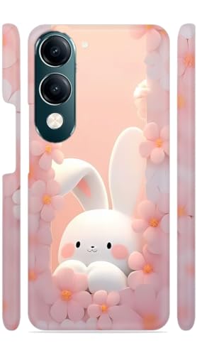 Image of White Bunny Flowers Designer Printed Hard Back Cover for Vivo Y19 5G Attractive and Uniquely Crafted Smartphone Case