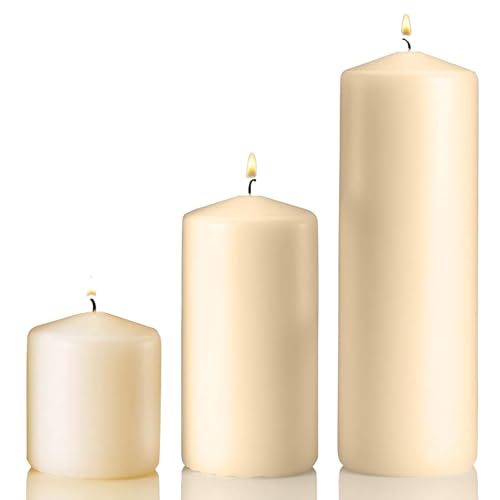 Ivory Pillar Candles Set of 3 - Dripless Unscented Candles - 3x3, 3x6 & 3x9 Decorative Candles for Home Decor & Table Centerpieces, PARNOO