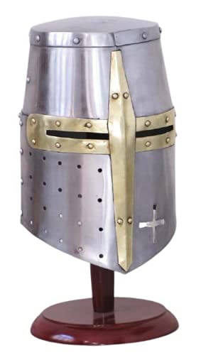 AnNafiMedieval Templar Crusader Knight Armor Helmet | Greek Roman Spartan Armour | Silver Gold Helm A+ | Wearable for Adult Costumes