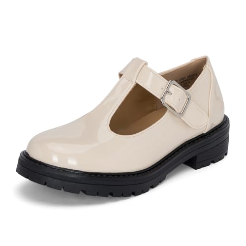 STYLISH S Belle-K ~ Little Kids Girls T-Strap Hook and Loop Low Heel Platform Mary Jane Dress Shoes