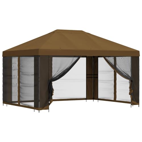 vidaXL Tonnelle de jardin avec parois latérales - 4 x 3 m - Taupe - Pour jardin et terrasse - Solutions d'ombrage cool - Grande protection extérieure pour...