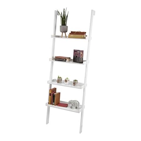 Elegant Brands Ltd Oxford Bookshelf, Ladder Leaning Extra Wide wood/MDF, white paint finish, Four Tiers Cover