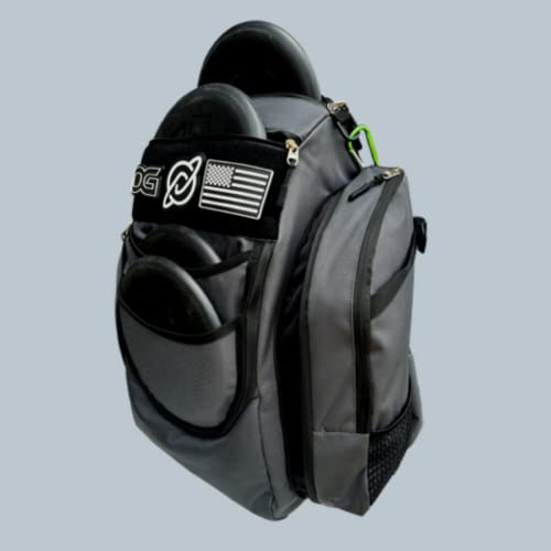 Discology Disc Golf Og V2 Grey & Black Disc Golf Bag | 26+ Disc Capacity | Premium Disc Golf Backpack Bag | Tough, Durable Design | 2 Large Side Compartments | Two Patches Included - Flag Patch Not Included #TOP3