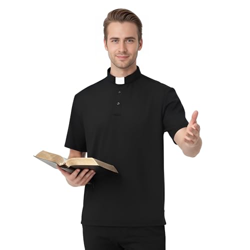 Polo con cuello clerical para hombre, manga corta, camisa para pastor, ministro y predicador miniatura 1