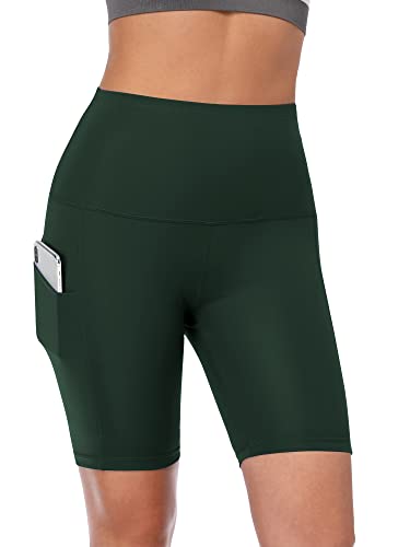 Cadmus Women's High Waist Spandex Yoga Shorts For Bike Running Two Side Pockets,10,Black,Grey,Dark Green,Xxx-Large #TOP2