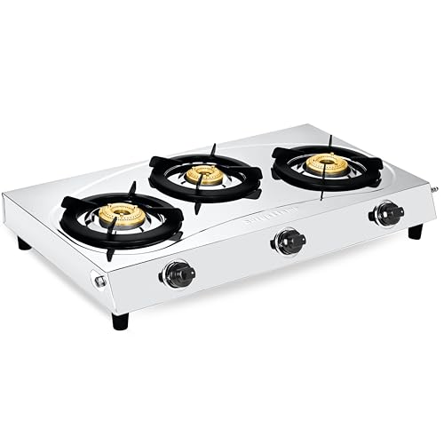 Surya Flame LPG Gas Stove 3 Burner Stainless steel Triplecook Cooktop With BIS Certified Doorstep Warranty 2 Years (Silver)