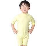 [HEAZEL] ヘーゼル ラッシュガード ロンパース 全5色 半袖 ベビー オールインワン キッズ 男の子 女の子 水着 UVカット 水陸両用 プール パステルイエロー 90サイズ