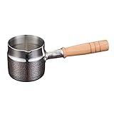 ミルクパン 片手鍋 ソースパン 鍋 ih 小鍋 ステンレス ミニミルクパン コーヒーポット なべ 小さい鍋 ハンマープリント おしゃれ 木製ハンドル付 注ぎやすい 多機能 ベビー補助食品 コーヒー 調理器具 一人鍋 ミルクポット お手入れ簡単 ガスコンロ対応 家庭用 業務用 (シルバー,330ml)