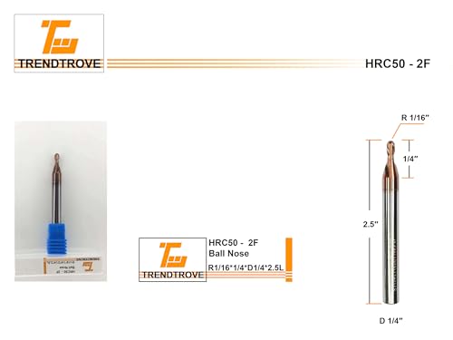 Image of Ball Nose Carbide End Mill, 2 Flute, HRC50, TiSiN Coated, CNC Router Bits for Hardened Steel, Stainless Steel, Alloy Steel, Aluminum, Metal - (1 /8 inch 1 /4 inch 3 /8 inch 1 /2 inch) Diameter (1 /8 inch Diameter)