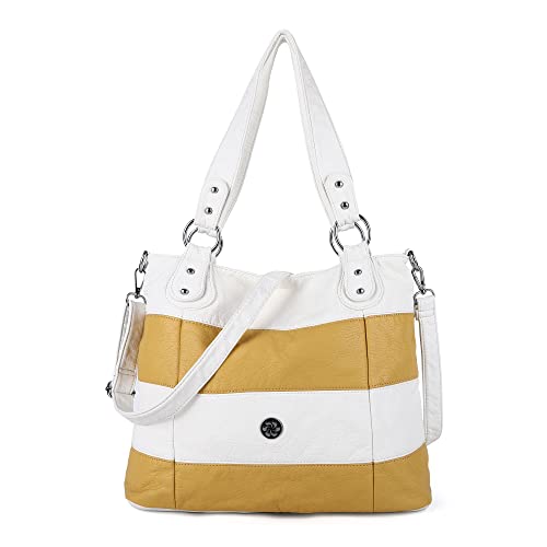 Angel Kiss Hobo Shoulder Purses for Women Large Soft Washed PU Leather Stripe Crossbody Handbags