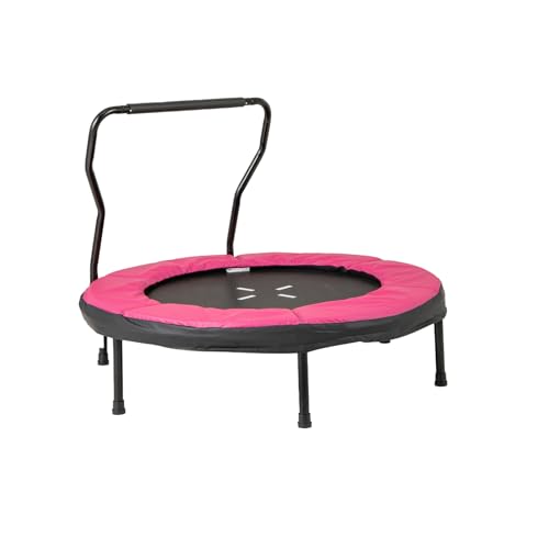 COSTWAY Φ102 cm Cama Elastica Niños Exterior, Trampolín Infantil con Barra de Manija Removible, Trampolín de Fitness para Interior/Exterior para Niños de 3 a 6 Años, Capacidad de 100 kg (Rosa)