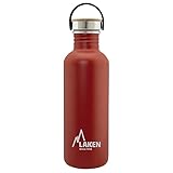 0,5L; Acero Inoxidable 18/8 Laken Botella de Acero Inoxidable con Tapón de Rosca Negro y Boca Ancha 500ml, Rojo