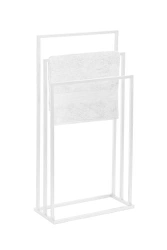 FRAMADO – Porte-Serviettes sur Pied – Porte-Serviettes Debout – L x P x H 45 x 21 x 86cm - en Métal, avec Patins Antidérapants, Stable, Produit UE, sans Montage – Vivo avec 3 Barres Blanc