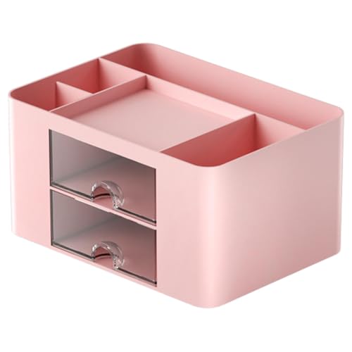 Image of ZIBUYU Desk Organiser Office Table with 2 Drawers & 5 Compartments, ABS Pen Holder /Stand for Office Table, Stationary Organizers Box, for Stationery, Makeup & Study Organization(Pink)