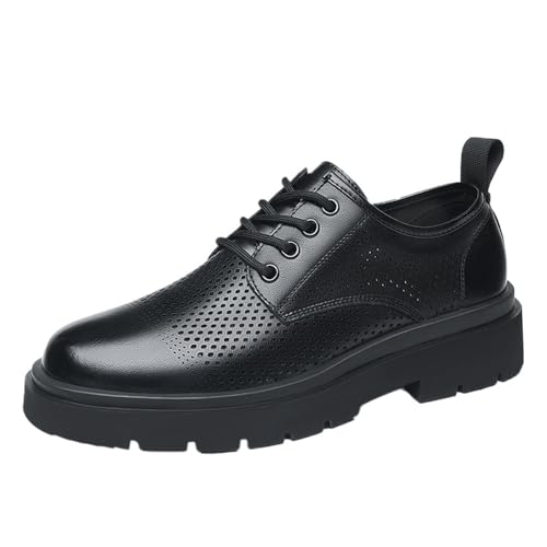 Dress Oxford for Men's Hollow Platform Lace-up Vegan Leather Plain Toe Office Casual Rubber Sole Anti-Slip Shoe