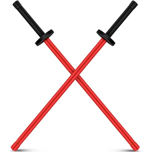 JellyArch 2 Pcs 33.5 Inches Foam Swords Practice Padded Sparring Sword Training Kendo Sticks Bokken for Adults Martial Arts Fighting Fencing Samurai Karate Ninja (Red,Foam)