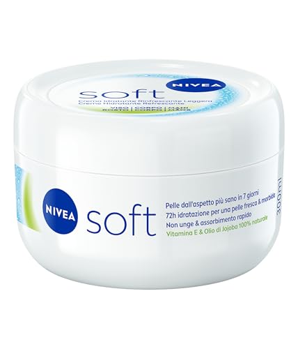 NIVEA Soft 300 ml, Crema idratante corpo, viso e mani per 72 ore, Crema multiuso rifrescante con Vitamina E e Olio di Jojoba, Assorbimento rapido, Per uso quotidiano, Per tutti i tipi di pelle
