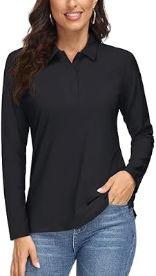 MAGCOMSEN Women's Long Sleeve Polo Shirts UPF 50+ Golf Collared Tops Work