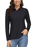 Picture of MAGCOMSEN Women's Long Sleeve Polo Shirts Quick Dry Athletic Collared Golf Tops for Work UPF 50+ Moisture Wicking Black