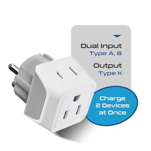 Image of Ceptics Denmark Travel Adapter Plug with Dual Usa Input - Power - Type K (3 Pack) - Ultra Compact - Safe Grounded Perfect for Cell Phones, Laptops, Camera Chargers and More (CT-20)