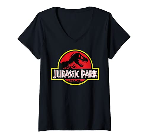 Mujer Jurassic Park Distressed Vintage Logo Camiseta Cuello V