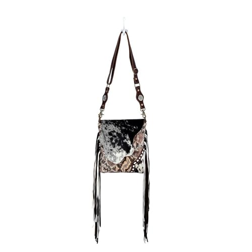 Myra Bag Western Leather Crossbody Bag for Women, Hairon Upcycled Flap Boho Bag with Tassel Culver Draw Fringed - Animal3