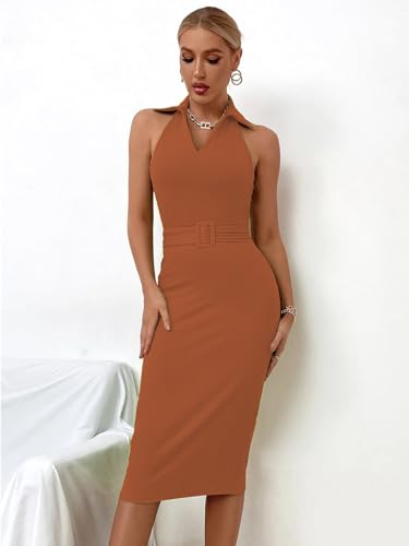 Image of Sugathari Solid Women V-Neck Ribbed Knit Sleeveless Bodycon Dress (MIDI 103)