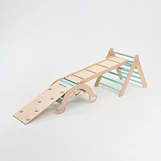 BusyKids Set of Pikler Triangle + 2 double-sided boards + wooden BusyKids Swing set (large) - colour mint