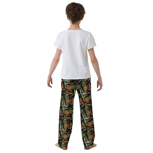 Aloha Pineapple Summer Time Boys Long Pants Soft Trousers Elastic Waist Kids Lounge Bottoms with Pockets S-XL3