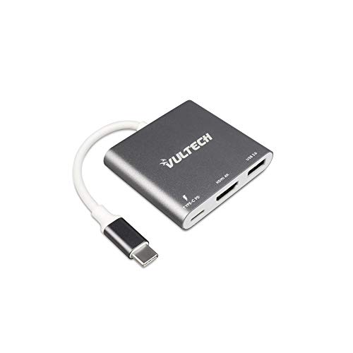 VulTech ATC-01 Adattatore Multiporta USB Tipo-C, hub 3 in 1 con HDMI 4K, 1x USB3.0, 1x USB-C compatibile con Google Chromebook, HP, Samsung S8/S9+ Huawei P40, MacBook Pro, XPS, Surface Pro, Samsung