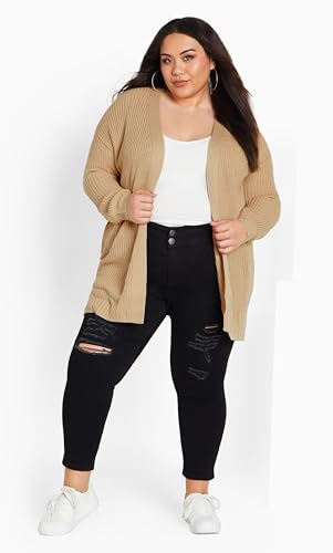 Women's Plus Size Boyfriend Rib Knit Open Front Cardigan3