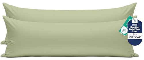 Image of ROYALE LINENS Body Pillow Cover - Double Brushed 1800 Microfiber - 20 inchx54 inch with Hidden Zipper Closure - Wrinkle & Fade Resistant - Super Soft Body Pillowcase 2 Pack (Sage, Pack of 2)