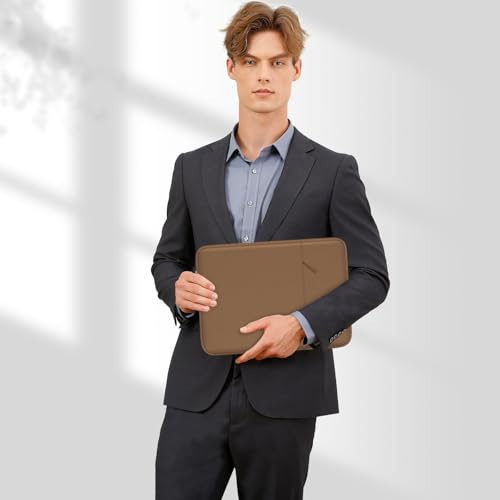Image of MOSISO Laptop Case 16 inch, 15-15.6 inch Laptop Sleeve Compatible with MacBook Pro 16 M4 M3 M2 M1, HP Acer Dell Lenovo ASUS Notebook, Polyester Vertical Computer Sleeve Bag with Pocket, Mocha